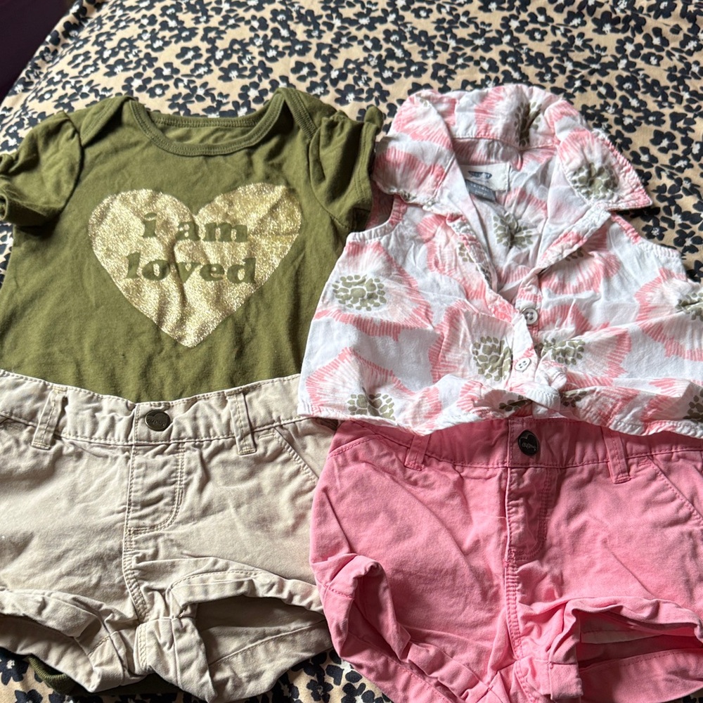 2 Kids Olive and Pink Outfit Sets
